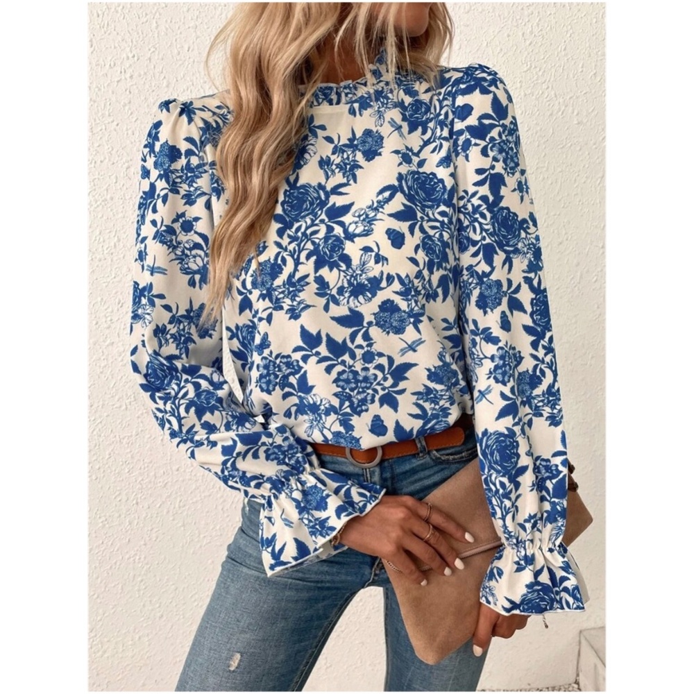 Boho Floral Print Ruffle Sleeve Blouse - Picture 4 of 8